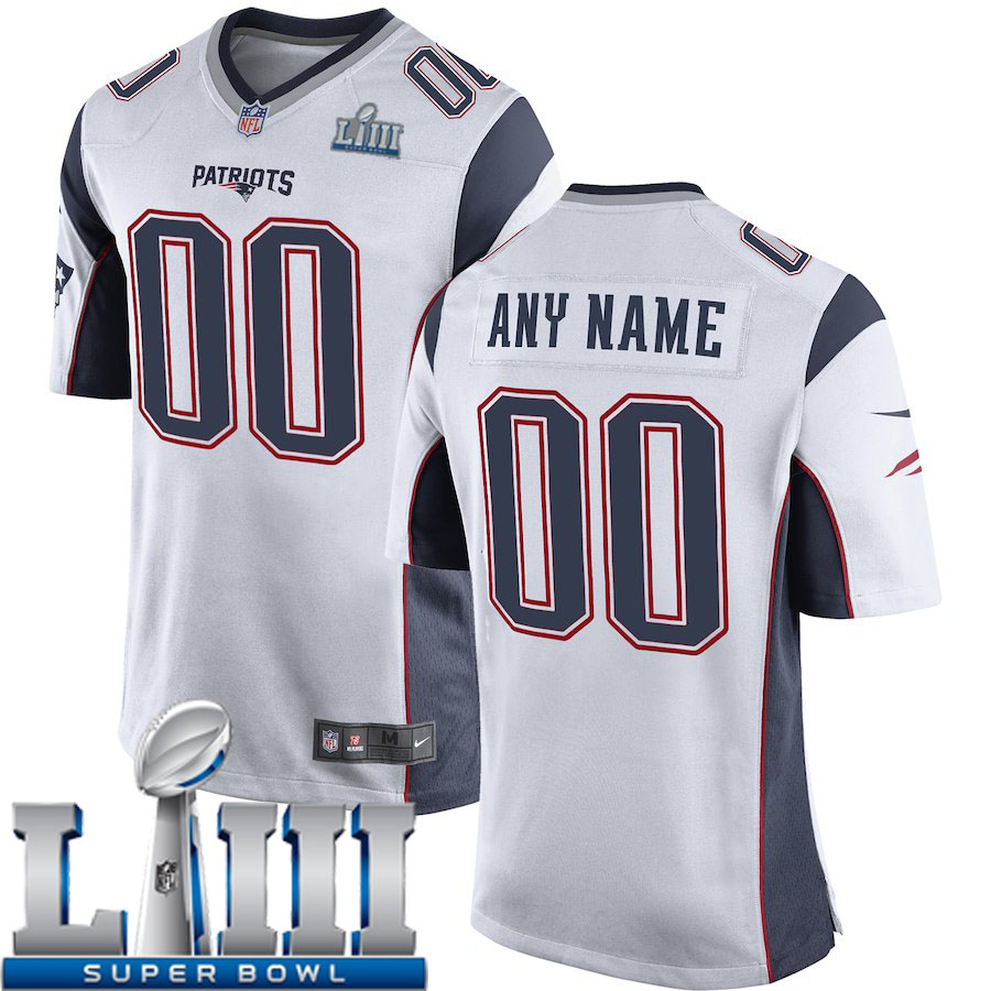 Custom Men New England Patriots White Game 2019 Super Bowl LIII NFL Nike Jersey->youth nfl jersey->Youth Jersey
